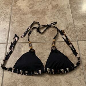 Cole of California Black Triangle Bikini Top Patterned Straps Beads Animal print